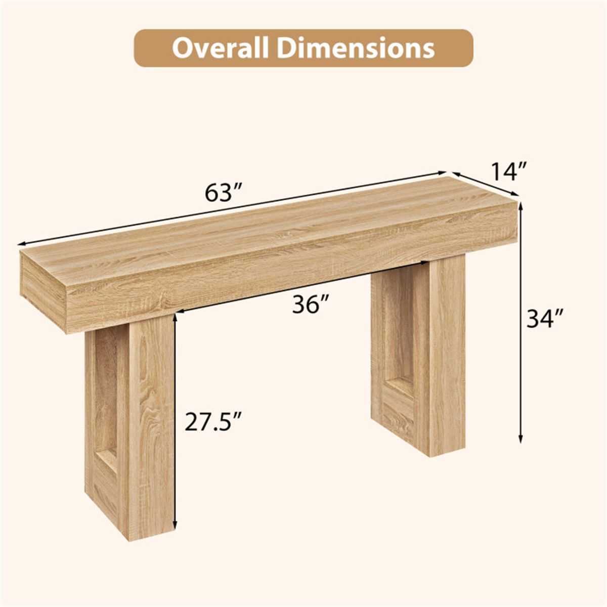 63" Farmhouse Console Table, Narrow Entryway Table with Spacious Bottom Storage - luxuryhomedecoridea.com