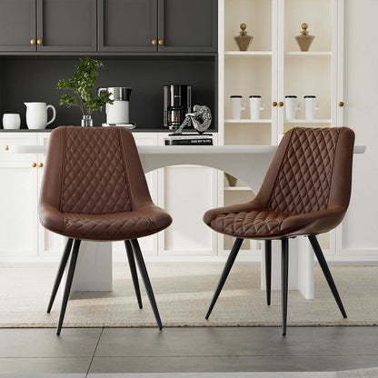 Modern Dining Chairs Set of 2, Top PU Leather Upholstered Dining Room Chairs with Metal Legs, Ergonomic Kitchen Chairs for Kitchen Dinning Room - luxuryhomedecoridea.com