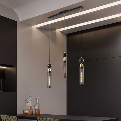 25" Modern Black and Gold 3-Light Pendant Chandelier, Adjustable Hanging Lights with Cylindrical Mesh Shades, E26 Base, Ideal for Dining Room, Kitchen Island, or Living Room Lighting (No Bulbs) - luxuryhomedecoridea.com