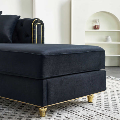 66.9''W Velvet Chaise Lounge,Luxury Modern Chaise Furniture,Tufted Back with 2pcs toss pillows for Living Room,Bedroom,Apartment,Black Color - luxuryhomedecoridea.com