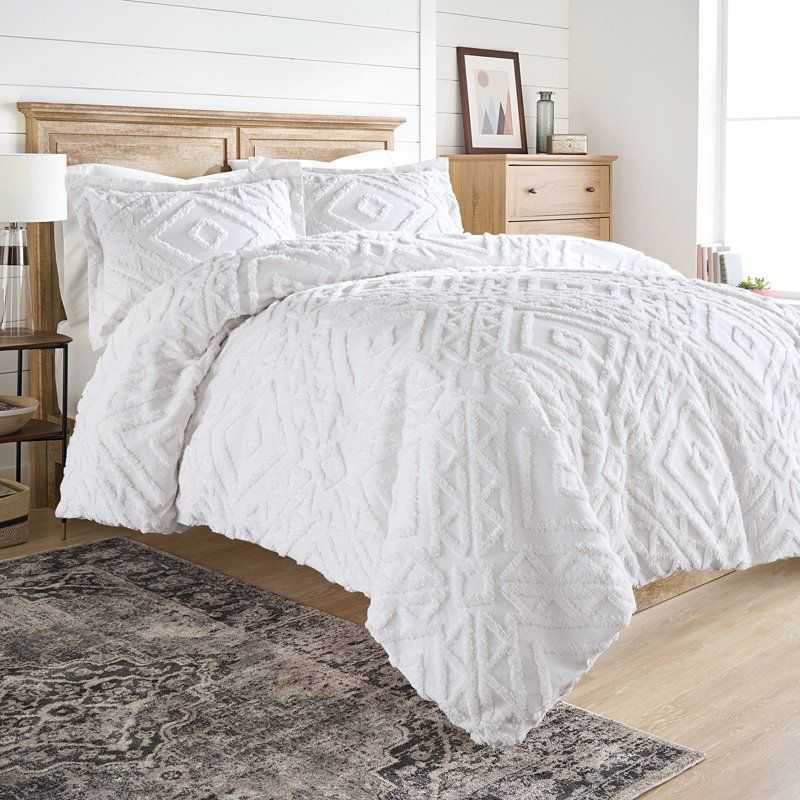 3-Piece White Chenille Cover Duvet Set, Full/Queen - luxuryhomedecoridea.com