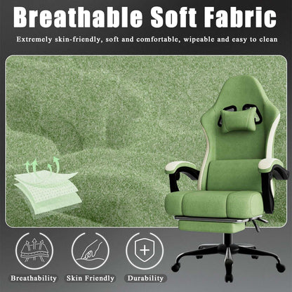 Ergonomic Gaming Chair with Pocketed Spring Cushion, Breathable Fabric Computer Chair with Footrest, Adjustable Lumbar Support Video Game Chair for Adults (Fabric) - luxuryhomedecoridea.com