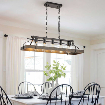 33.7-Inch Black and Gold Vintage Pendant Light, 5 E26 Bulb Sockets, Adjustable Chain Height – Antique Style Chandelier for Dining Room, Kitchen, or Living Room (Bulb Not Included) - luxuryhomedecoridea.com