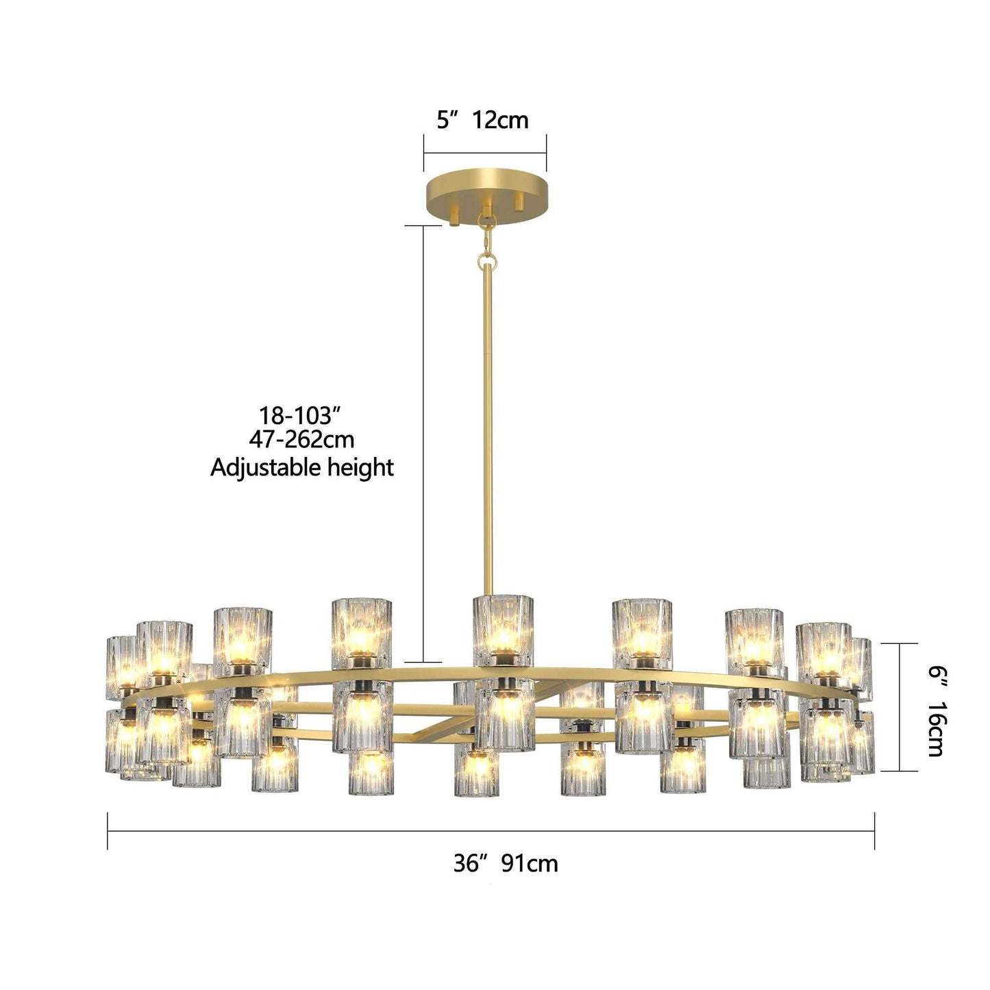 Modern 36" Gold Round Chandelier Light Fixture, K9 Crystal Chandeliers for Dining Room, Living Room, Dining Room Chandeliers Over Table, Chandelier for Bedroom, Foyer, Includes 36XG4 Bulbs - luxuryhomedecoridea.com