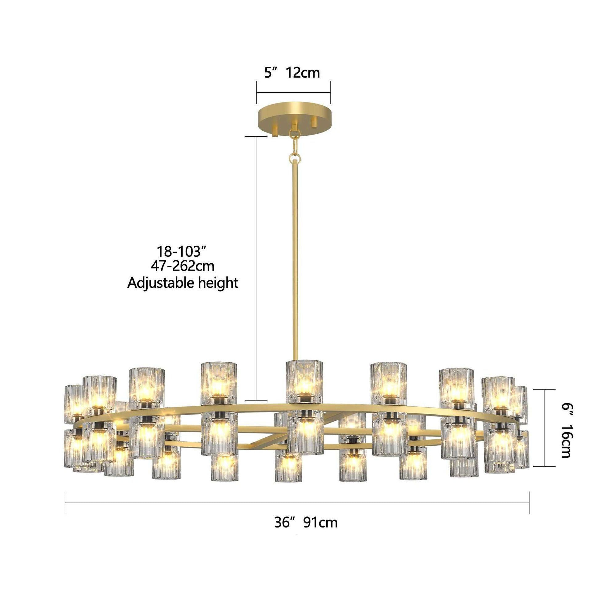 Modern 36" Gold Round Chandelier Light Fixture, K9 Crystal Chandeliers for Dining Room, Living Room, Dining Room Chandeliers Over Table, Chandelier for Bedroom, Foyer, Includes 36XG4 Bulbs - luxuryhomedecoridea.com