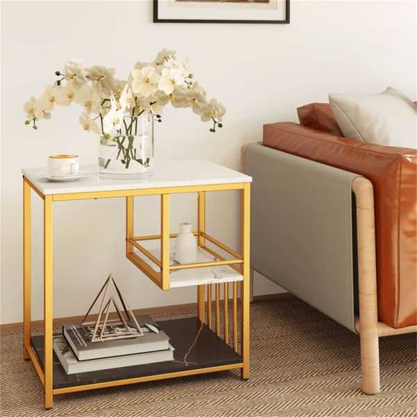 3-Tier Side Table with Marble Top & Gold Frame, Modern 23.5" End Table for Living Room Bedroom - luxuryhomedecoridea.com
