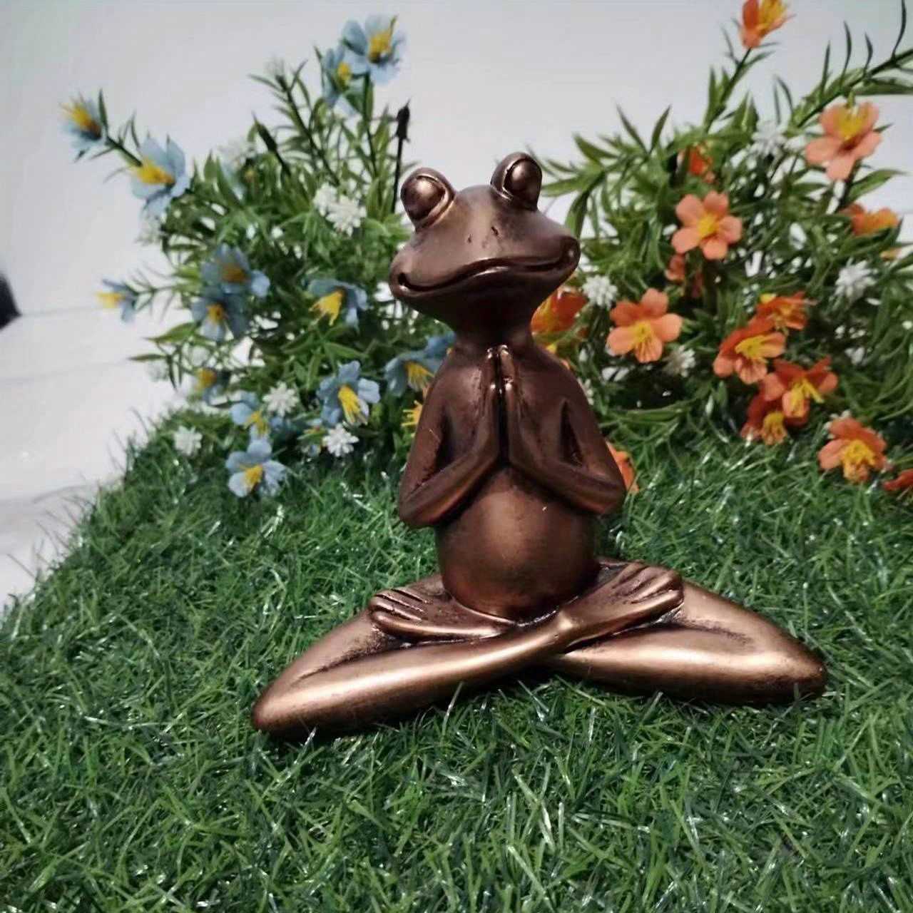 1pc Miniature Meditation Yoga Frog Resin Statue, For Desktop Living Room Bedroom Office Book Shelf Garden Outdoor Decoration, Home Decoration - luxuryhomedecoridea.com