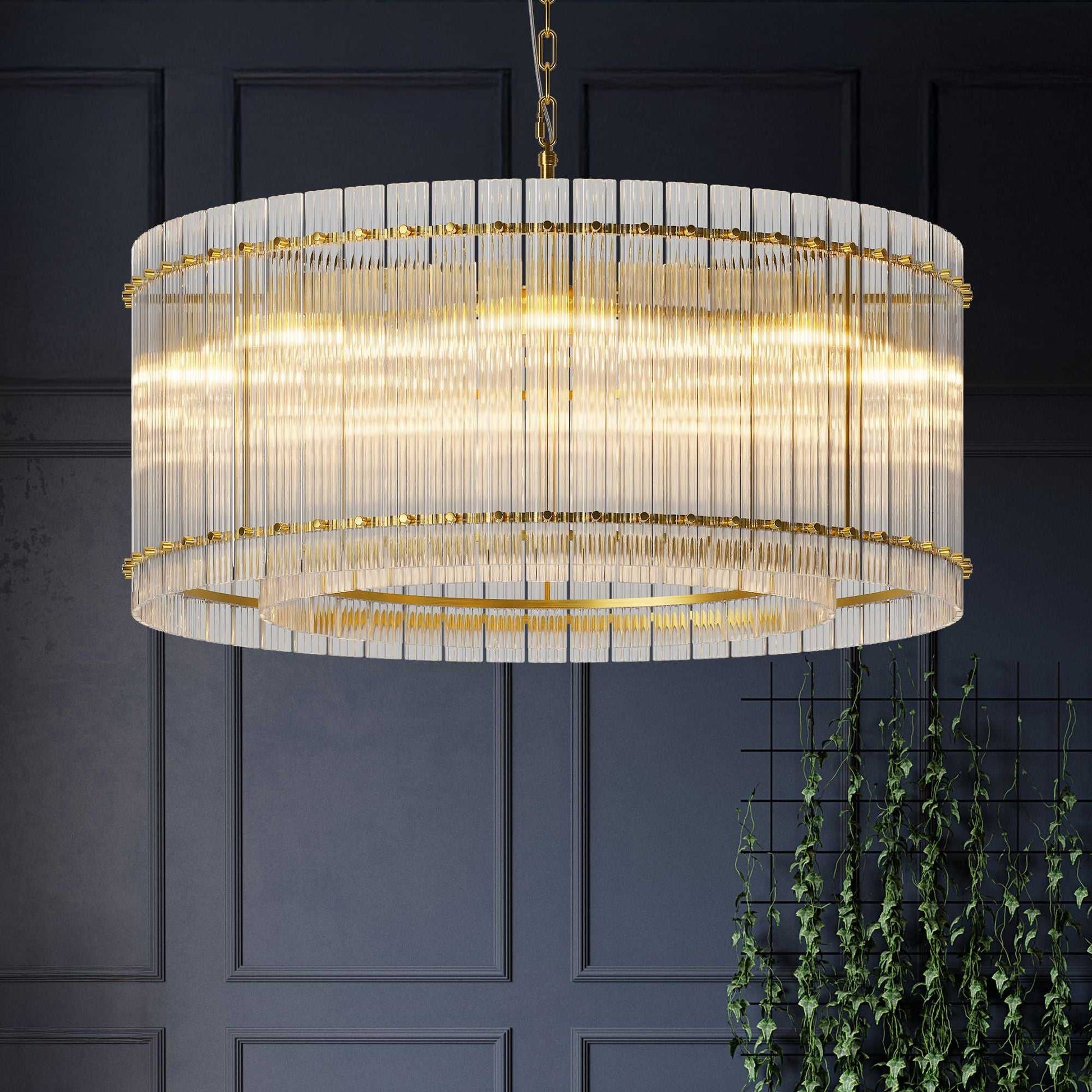37" Modern Gold Round Chandelier,2-Tier 8-Light Water Ripple Crystal Glass Chandeliers,for Dining Room,Living Room,Bedroom,High Ceiling,Foyer Entryway,Luxury Chandelier - luxuryhomedecoridea.com