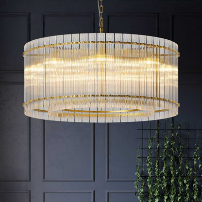 37" Modern Gold Round Chandelier,2-Tier 8-Light Water Ripple Crystal Glass Chandeliers,for Dining Room,Living Room,Bedroom,High Ceiling,Foyer Entryway,Luxury Chandelier - luxuryhomedecoridea.com