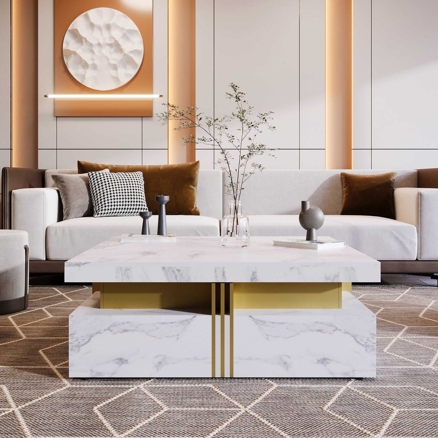 Modern Square Storage Coffee Table With 4 Drawers - luxuryhomedecoridea.com