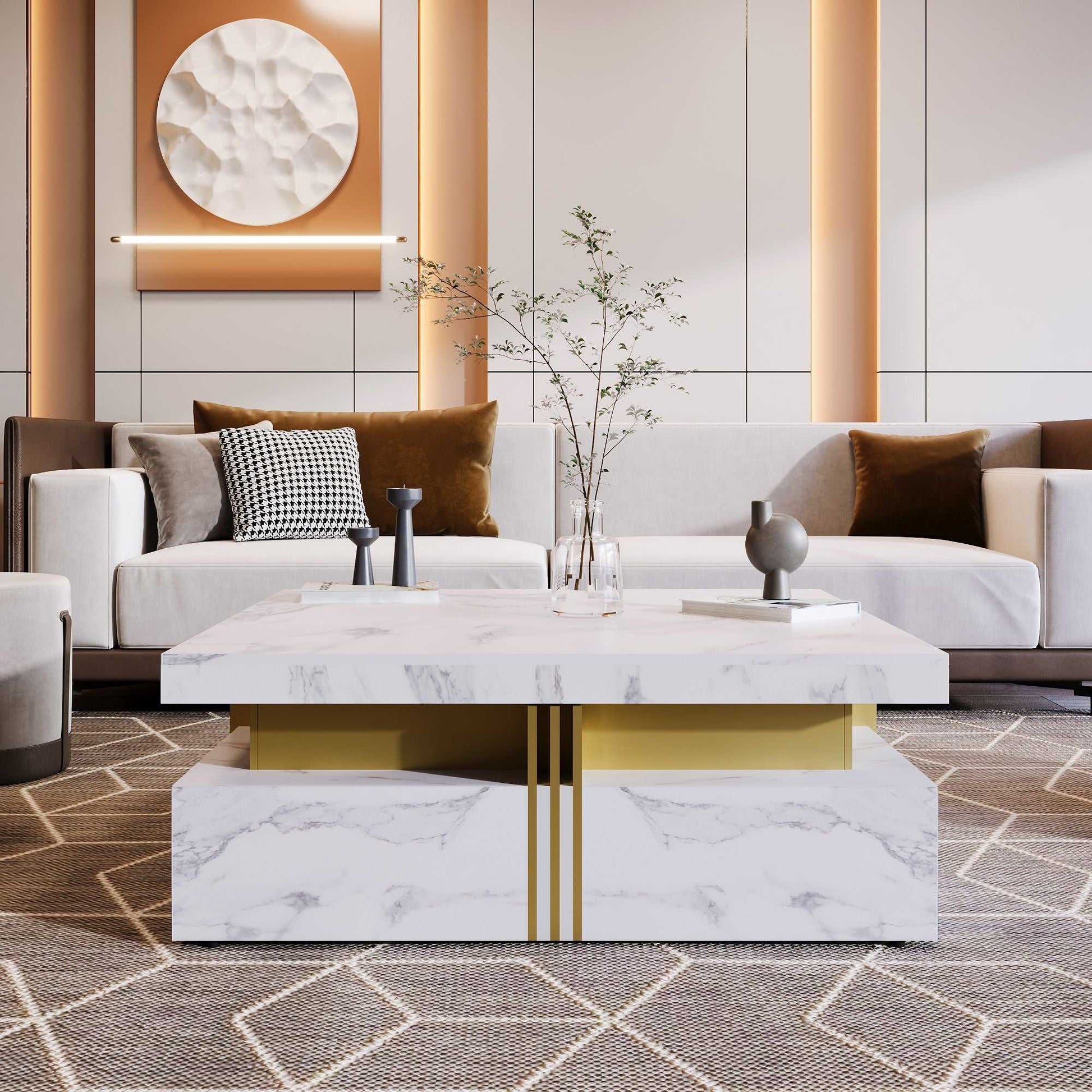 Modern Square Storage Coffee Table With 4 Drawers - luxuryhomedecoridea.com