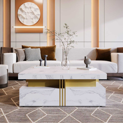 Modern Square Storage Coffee Table With 4 Drawers - luxuryhomedecoridea.com
