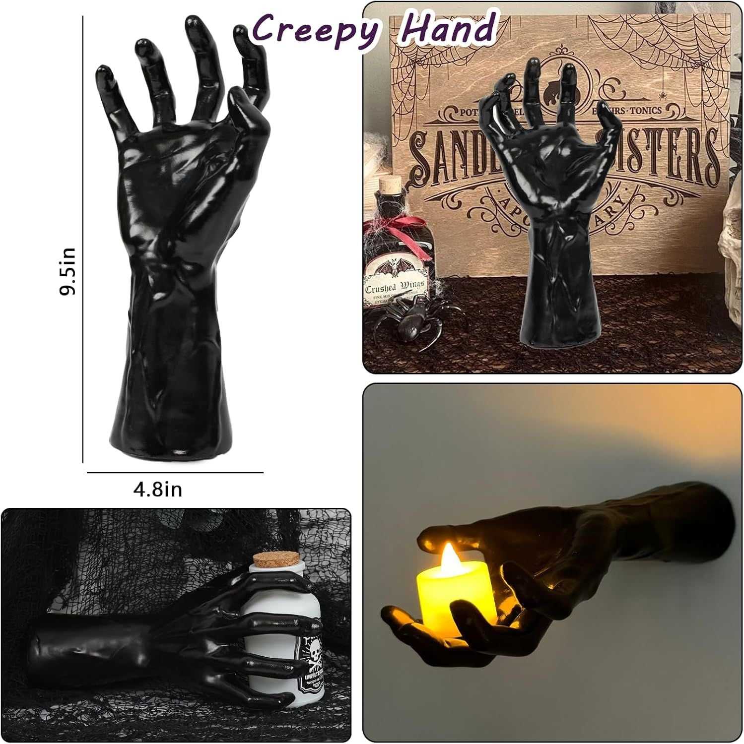 Halloween Decorations, Pack of 3 Wall Mounted Creepy Reaching Hands with Lighted Candles, Life-Sized Horror Hands for Gothic Wall Decorations, Scary Halloween Decorations Indoor - luxuryhomedecoridea.com
