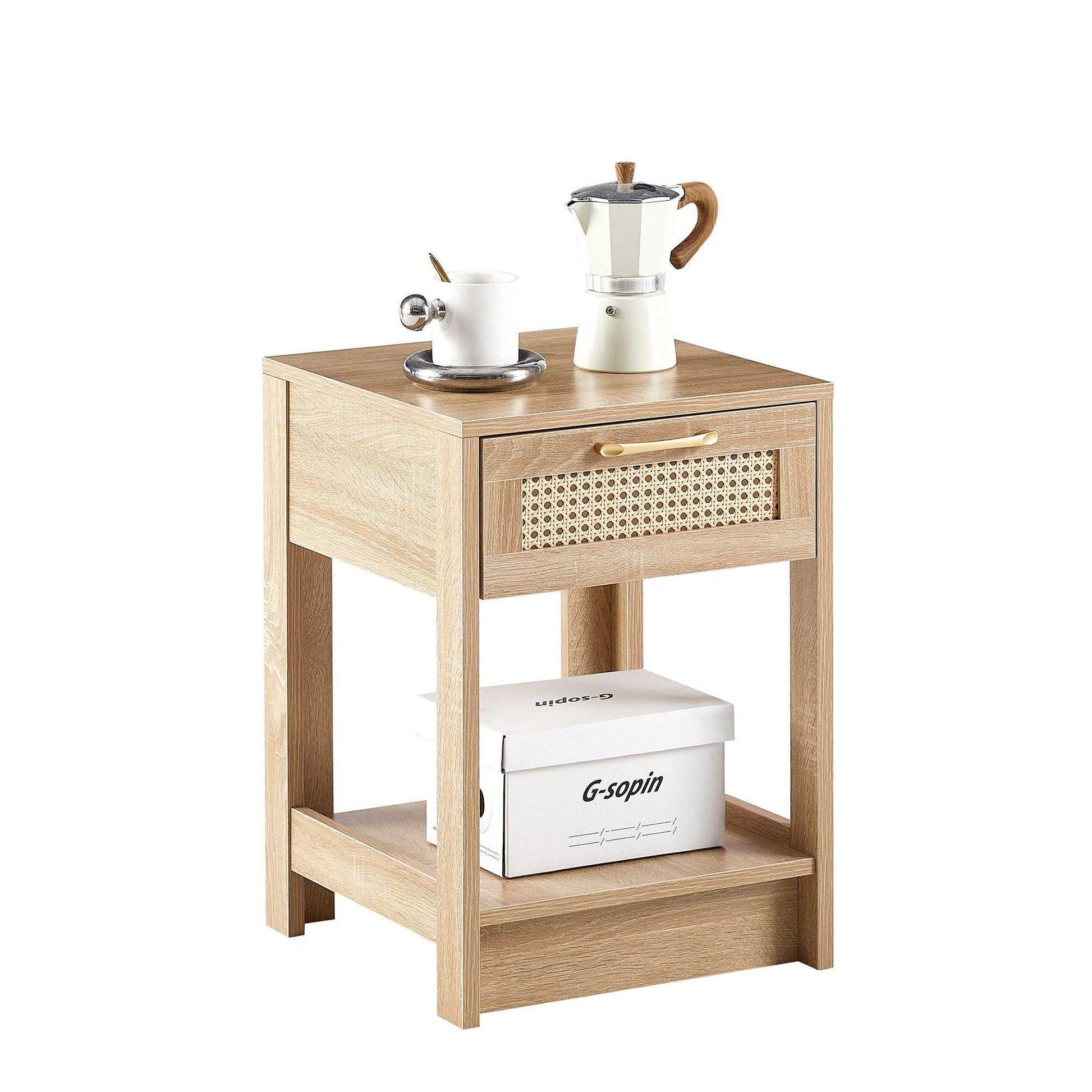 15.75" Rattan End table with drawer, Modern nightstand, side table for living room, bedroom - luxuryhomedecoridea.com