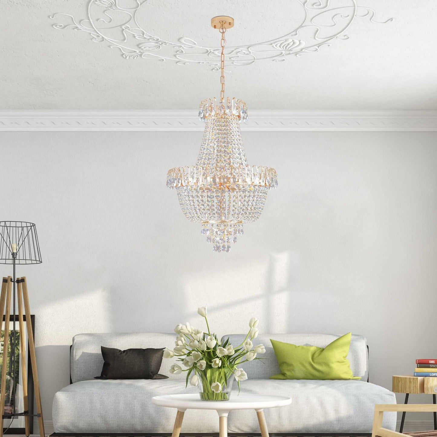 (Same as W1340P143189)Gold Crystal Chandeliers,Large Contemporary Luxury Ceiling Lighting for Living Room Dining Room Bedroom Hallway (Without Bulb) - luxuryhomedecoridea.com