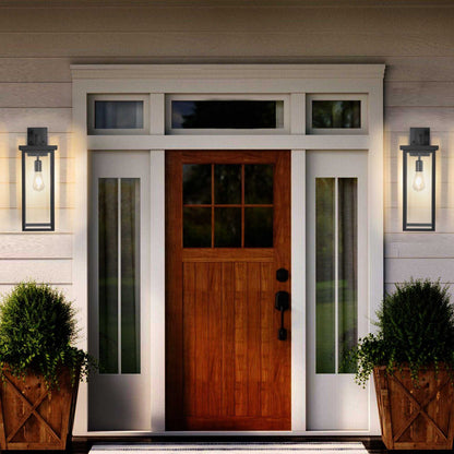 20"(H) Set of 2 Modern Outdoor Wall Lanterns with Black Metal Frame and Clear Glass, Weatherproof Wall Sconces for Porch, Garage, or Entryway Lighting, E26 Bulb Compatible (No Bulbs) - luxuryhomedecoridea.com