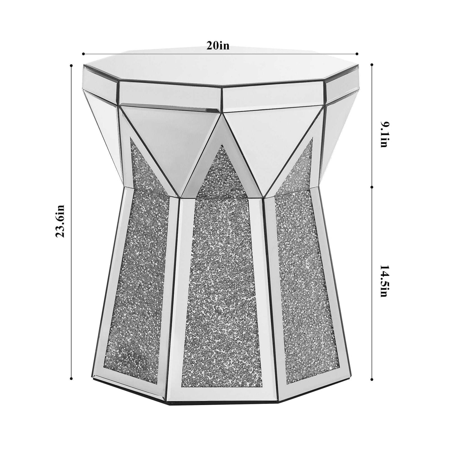 Drum style coffee table with mirror crystal inlay, polygonal silver decorative table, modern design luxury modern furniture, 20 inch (about 50 centimeters) low coffee table, suitable for living room - luxuryhomedecoridea.com