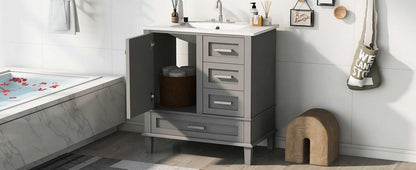 30" Bathroom Vanity , Modern Bathroom Cabinet with Sink Combo Set, Bathroom Storage Cabinet with a Soft Closing Door and 3 Drawers, Solid Wood Frame - luxuryhomedecoridea.com