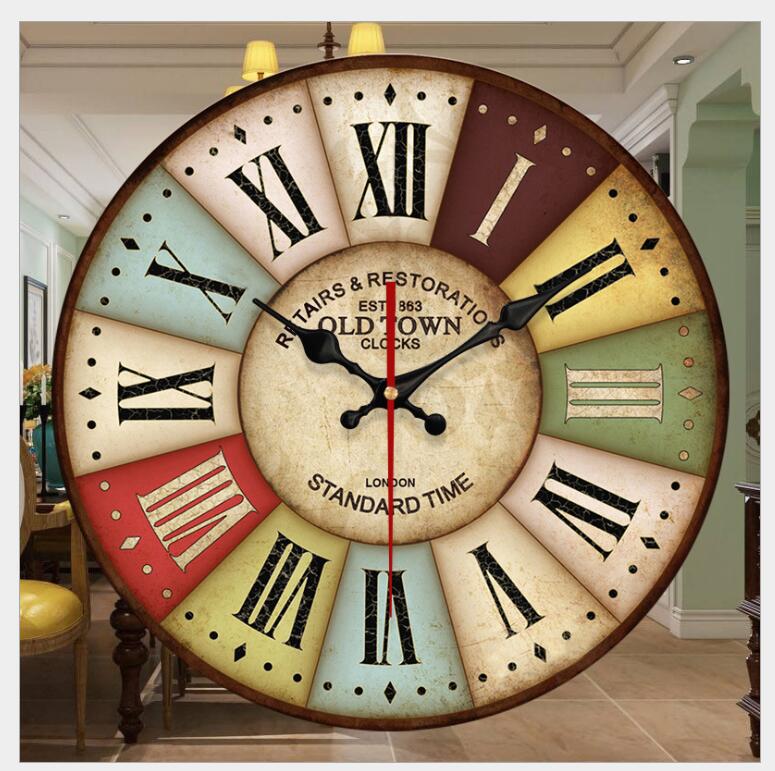 European Style Creative Wall Clock - Vintage Wooden Quartz Clock