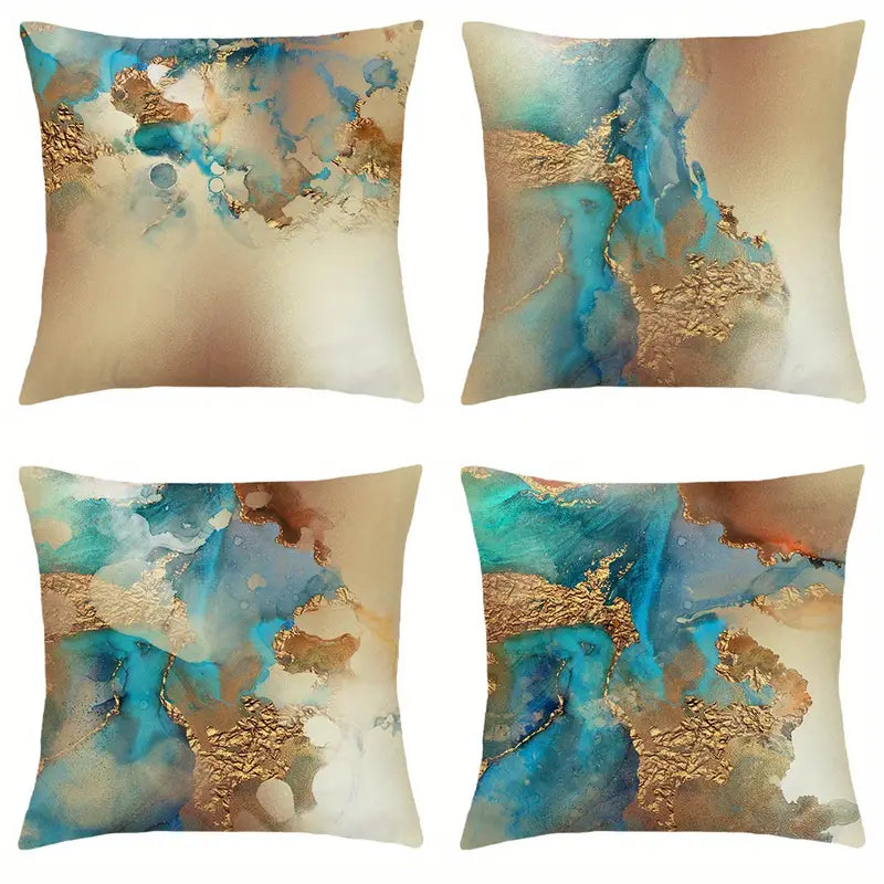 Golden Watercolor Plush Throw Pillow Cover 17.72"