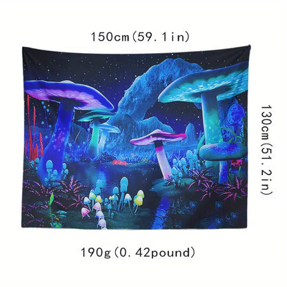 Fluorescent Forest Mushroom Tapestry for Home Decor