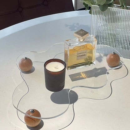 Luxury Acrylic Jewelry and Perfume Makeup Tray with Wood Base
