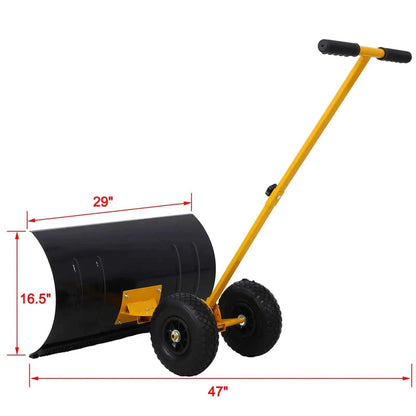 Winter Snow Pusher Shovel With Wheels 24 In Durable Metal Snow Plow For Driveway - luxuryhomedecoridea.com