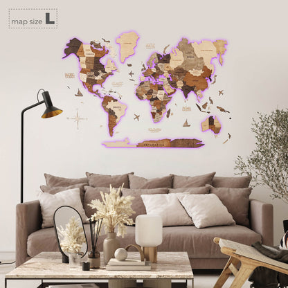 3D LED Wooden World Map 3.0 Multicolor