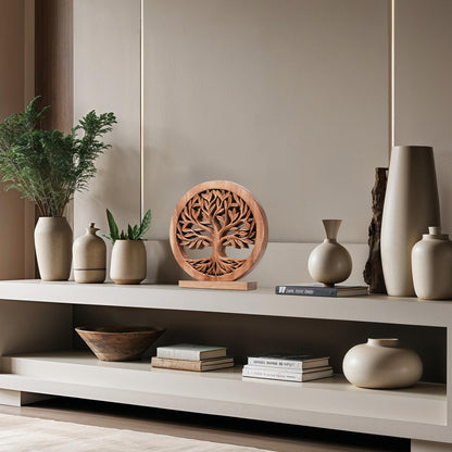 Sacred Roots – Hand-Carved Tree of Life Wooden Sculpture, Artistic Home Décor