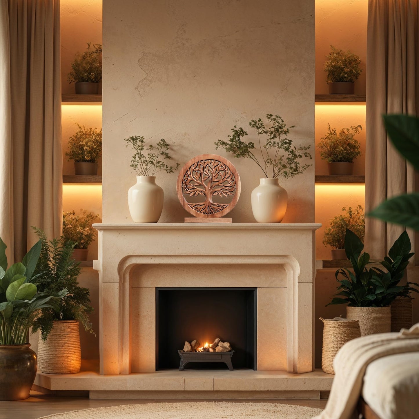 Sacred Roots – Hand-Carved Tree of Life Wooden Sculpture, Artistic Home Décor