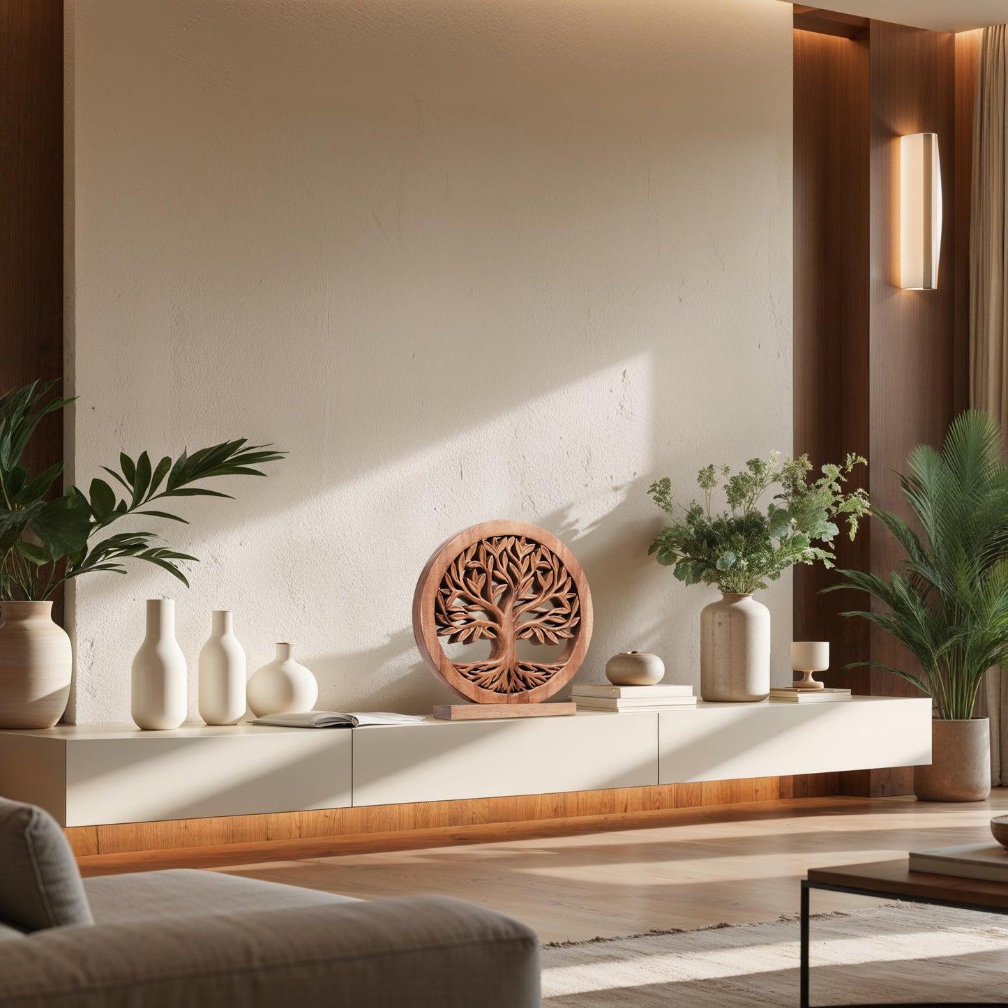 Sacred Roots – Hand-Carved Tree of Life Wooden Sculpture, Artistic Home Décor