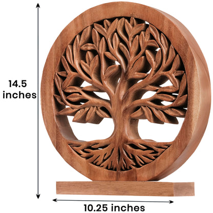 Sacred Roots – Hand-Carved Tree of Life Wooden Sculpture, Artistic Home Décor
