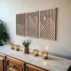 Modern Wooden Wall Sculptures - Set of 3 - MDF - Oak - Home Decor Accent - Large Wall Art for Living Room, Bedroom, Office - Easy Installation (Walnut, Medium - Mountain and Sun, Unframed) - luxuryhomedecoridea.com