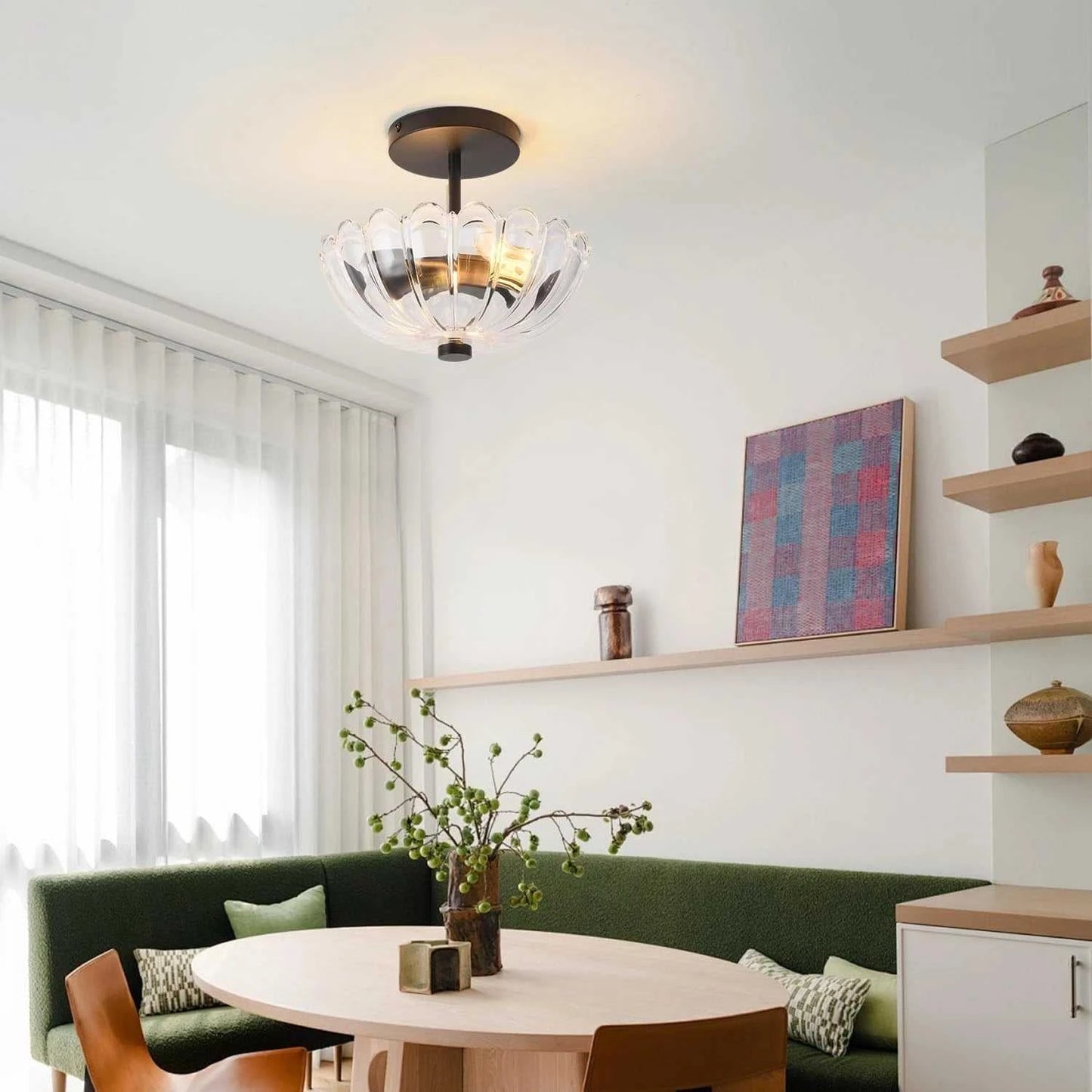 Semi Flush Mount Ceiling Light, Modern Kitchen Lighting Fixtures Ceiling, Rustic Ceiling Light Fixtures, Ceiling Lights with Glass Shade for Hallway Foyer Entryway Bedroom - luxuryhomedecoridea.com