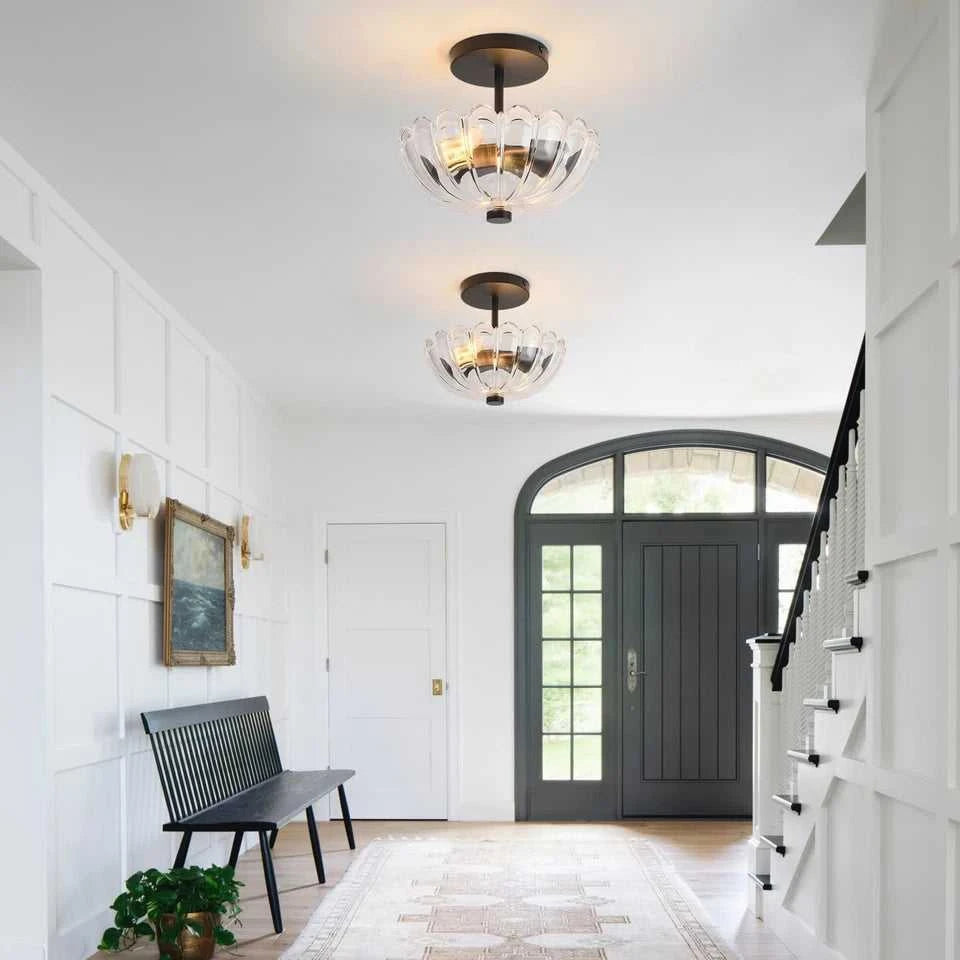 Semi Flush Mount Ceiling Light, Modern Kitchen Lighting Fixtures Ceiling, Rustic Ceiling Light Fixtures, Ceiling Lights with Glass Shade for Hallway Foyer Entryway Bedroom - luxuryhomedecoridea.com