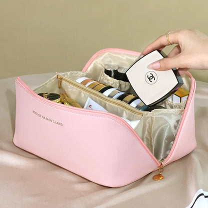 Large Waterproof Cosmetic Bag with Dividers and Handle