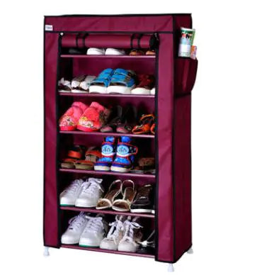 Dustproof Shoe Cabinet with Steel Pipe Frame and Shelves